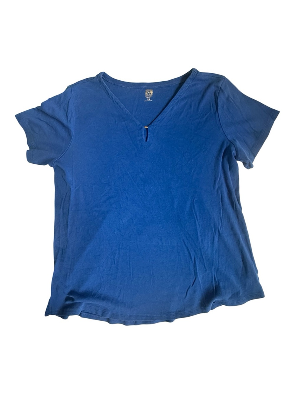 Anne Klein Sport Royal Blue Keyhole V-Neck Short Sleeve Top Size 1X Quiet Luxury